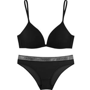 
Miss Huggies Seamless Underwear Women's French Triangular Cup Ultra-Thin Wireless Large Breasts Revealing Small Breasts Black Bra Set