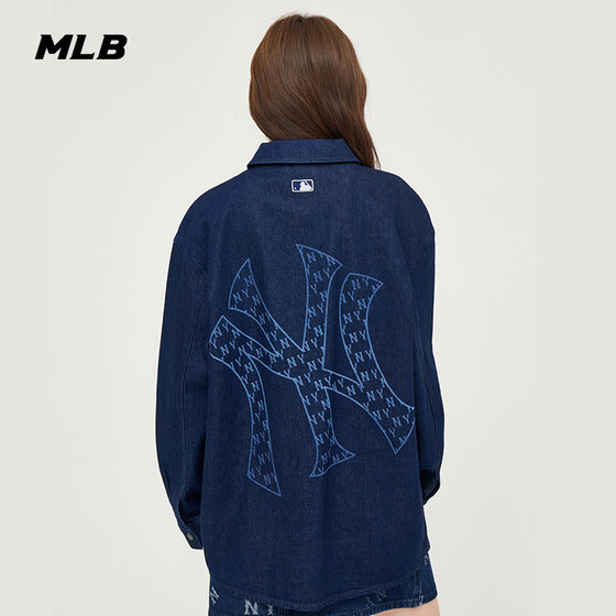 MLB官方男女情侣渐变老花时尚大LOGO牛仔宽松外套24秋冬新款DRM03