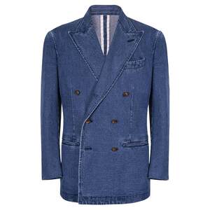 [Unstructured and washable] CULTUM 100% cotton Italian denim suit, men's lapel collar, double breasted buckle suit