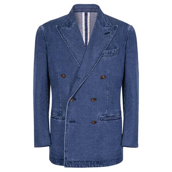 [Unstructured and washable] CULTUM 100% cotton Italian denim suit, men's lapel collar, double breasted buckle suit