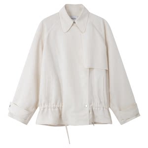 
RUISHI 'Paris Gallery' Lyocell lapel low waist drawstring drape short windbreaker jacket for women spring and summer