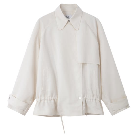
RUISHI 'Paris Gallery' Lyocell lapel low waist drawstring drape short windbreaker jacket for women spring and summer