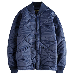 
Quilted diamond check quilted warm bomber jacket men's khaki retro trendy baseball collar cardigan cotton coat