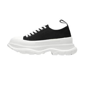 
Black canvas shoes for women 2026 spring and summer new genuine leather thick-soled white shoes for women to increase height and versatile high-top dad shoes