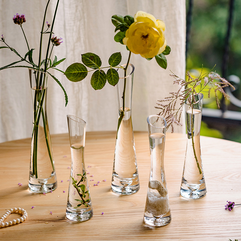 JUHAN 掬涵 花瓶轻奢迷你花器客厅小口径玻璃瓶摆件鲜花北欧法式插花水培