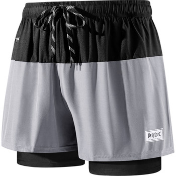 
Swimming trunks for men's embarrassment 2025 new double-layer loose quick-drying professional five-point hot spring swimming full set