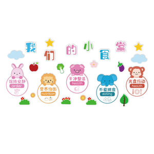 
Kindergarten canteen small dining table kitchen cultural care class food saving restaurant food education square environmental innovation theme wall decoration