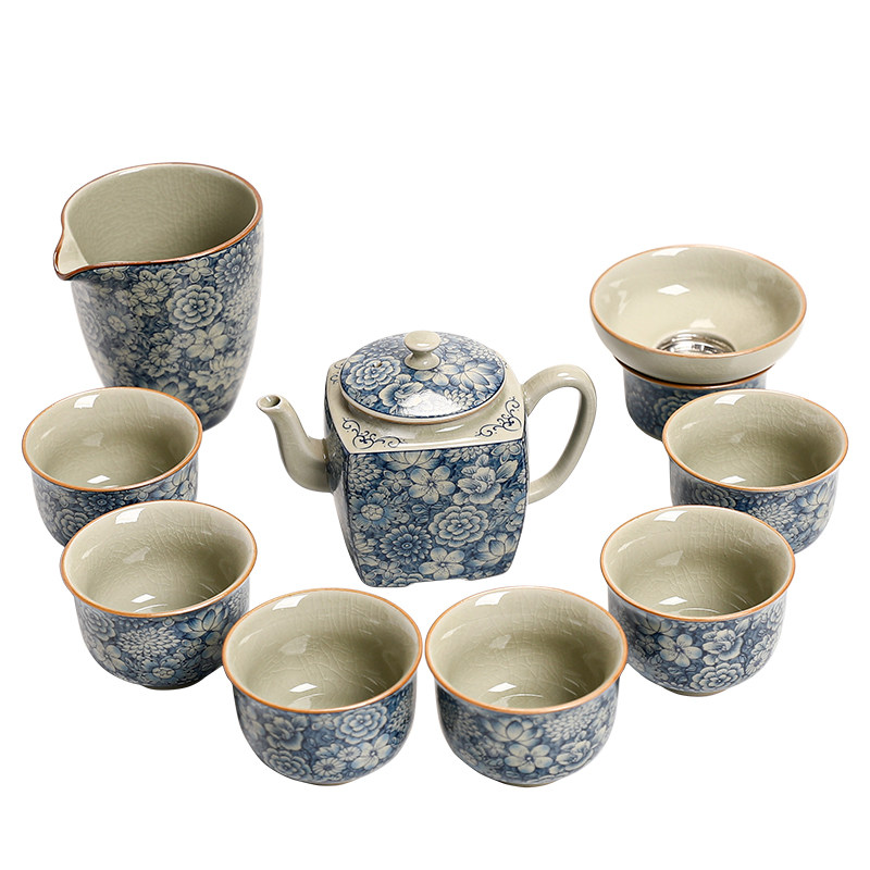 Fanquare Blue And White Porcelain Tea Set - 1 Teapot & 6 Cups, Traditional Chinese Design