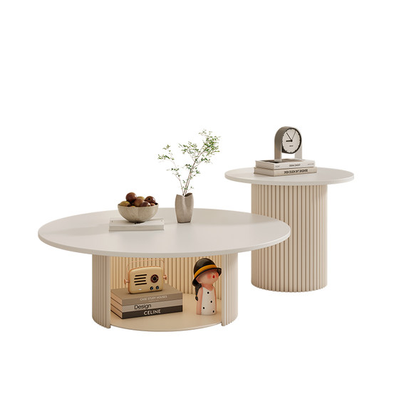 
Creamy living room rock slab coffee table simple modern small apartment internet celebrity milk white round small coffee table short table