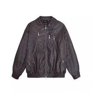 
IMXS [Same Model in Celebrity] Black Lapel Jacket American Motorcycle Pu Leather Jacket Men's and Women's Trendy Spring and Autumn Jacket