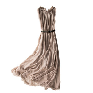 Summer versatile silk mulberry silk silk sleeveless long loose vest skirt dress long skirt solid color with belt
