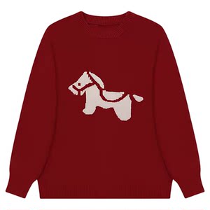 
New red parent-child sweaters, mother and daughter cartoon sweaters, boys and girls, a family of three or four, complete New Year's greetings