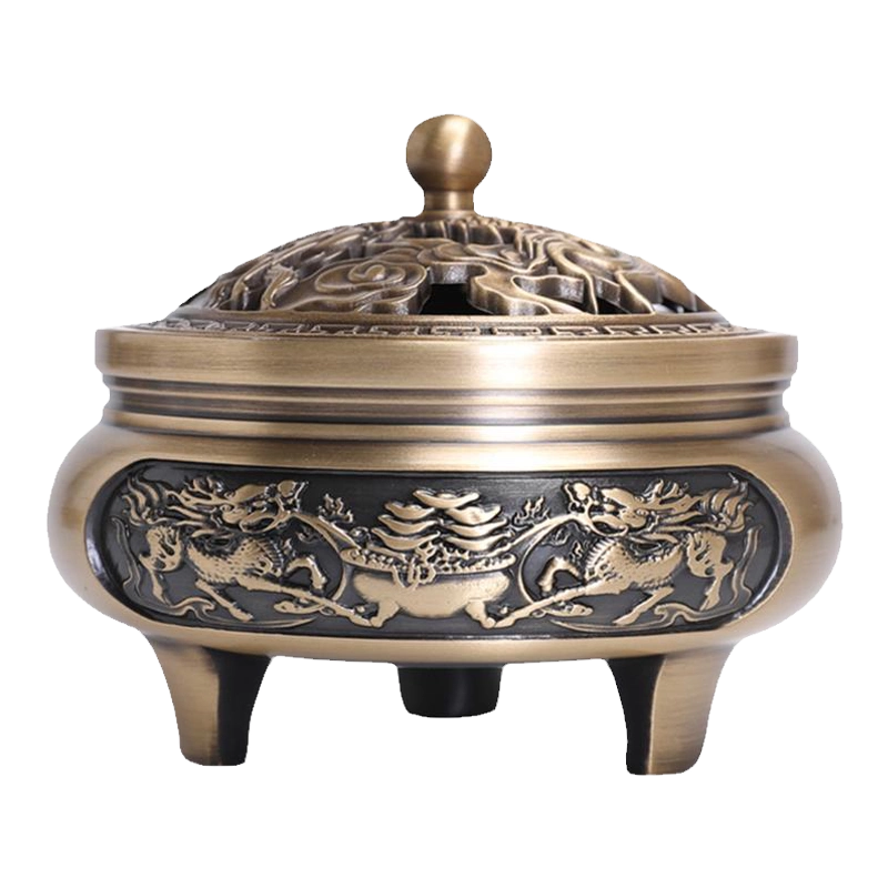 黄铜香炉家用室内檀香炉沉香熏香炉大号盘香炉仿古供佛三足香薰炉