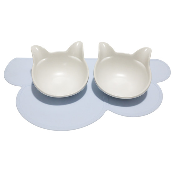 
vivipet ceramic cat food bowl, drinking water bowl, large diameter food bowl, black and white cat ear double bowl, protects cervical vertebra micro defects