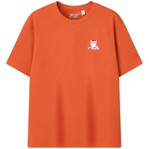 
FILA Couple Short Sleeve T-shirt 2026 Summer New Men's Casual Cotton Heavy Cartoon Cat Embroidered Top Women