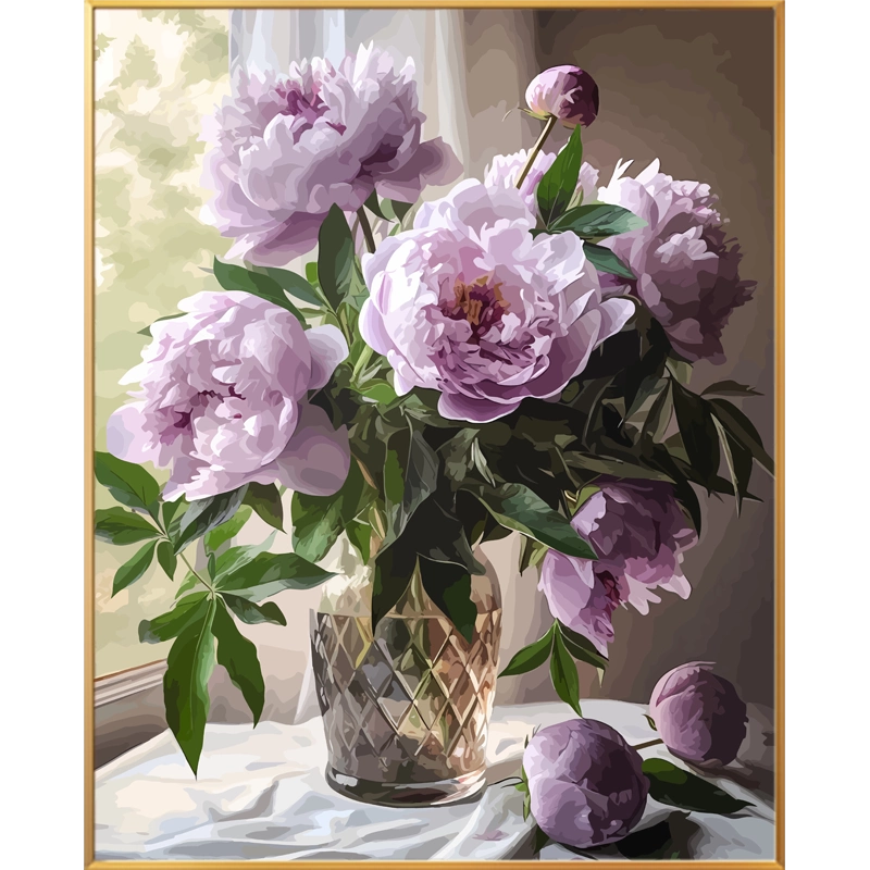 油彩画　【花】　抽象 新款diy数字油画菊花卉欧式解闷减压手工绘填色填充装饰油彩挂画