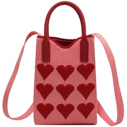 Texture Portable Small Bag 2023 Summer New Girl Peach Heart Mobile Phone Bag Wool Knitting Small Square Bag Messenger Bag