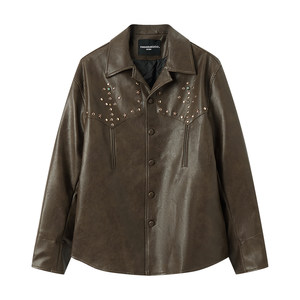 
Bai Kouyang [Garage Cruise] Maillard Brown Rivet Decorated PU Leather Jacket Men's Autumn and Winter 2025 New Style