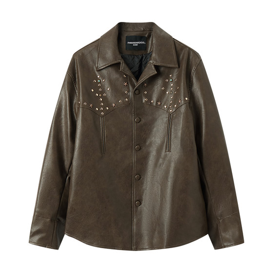 
Bai Kouyang [Garage Cruise] Maillard Brown Rivet Decorated PU Leather Jacket Men's Autumn and Winter 2025 New Style
