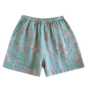 Summer pajamas Female shorts, color weaving cotton gauze all cotton home pants sleep penta pants beach pants can be worn outside
