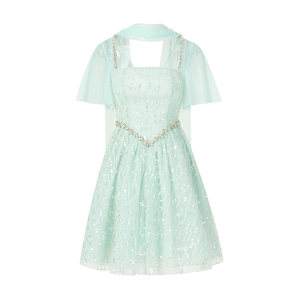 
Misi.Camii diamond decoration streamer square collar dress light luxury banquet celebrity elegant short skirt fairy high waist temperament