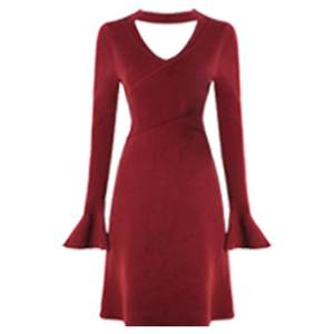 
DPLAY New Year Red Knitted Dress Long Sleeve Temperament Slim Engagement Sweater Dress Long Skirt Women Spring 2026