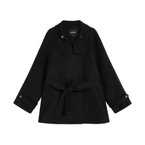 
pusumede Twilight Black Sheep Wool Stand Collar Woolen Coat Women's High-Quality Short Woolen Coat
