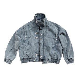 
LUCHONG spring trendy brand retro distressed denim jacket for men, fashionable and versatile loose stand-up collar airplane button jacket