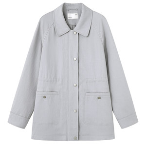 
YBAI/Yibai 2026 spring new fashion simple and versatile striped splicing lapel waist windbreaker jacket for women