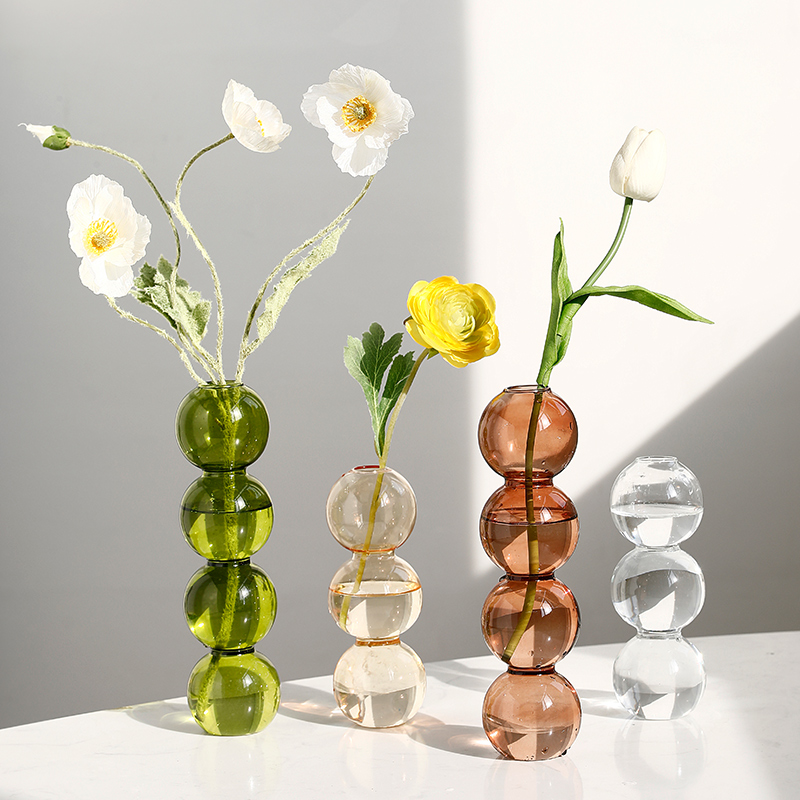 北欧ins创意简约透明玻璃葫芦小花瓶插花干花水培客厅摆件装饰品