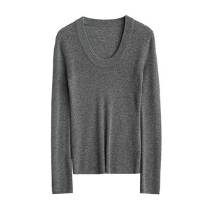 初春 双股48支纱线 女士U领长袖打底衫 弹力针织薄款毛衣 女装