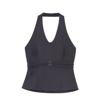 NEVA HU Piya Lao Qian Black halter halter vest women wearing sexy hot girl backless sleeveless top