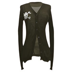 American retro street skull cartoon thin model slim -fitting long -sleeved wool knit sweater cardigan female