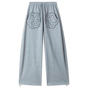 
KEIKO [Embroidery] Cute Cat Claw Pocket Gray Sweatpants Women's 26 Spring Sports Casual Scimitar Wide Leg Pants