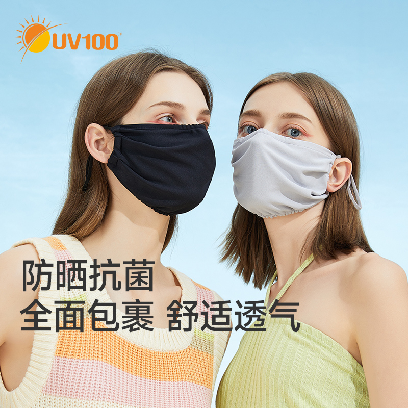 UV100防晒口罩女黑色防紫外线加大全脸夏季透气脸罩专业面罩21412