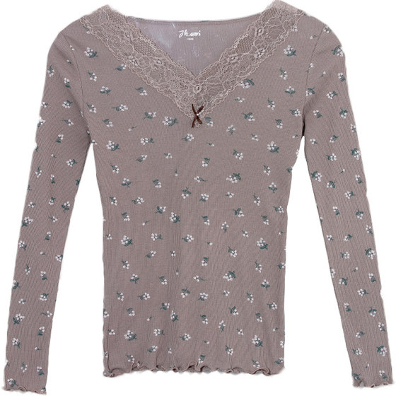 Top 女 Autumn clothes autumn pants female pure cotton set underwear cotton sweater full cotton top melon pants ladies