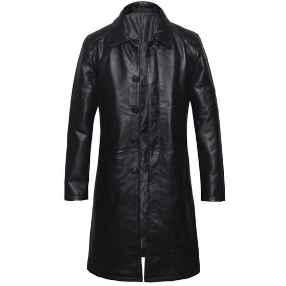 Head layer calf leather genuine leather jacket, men's slim fit, long lapel, business casual windbreaker jacket, single cotton min jacket