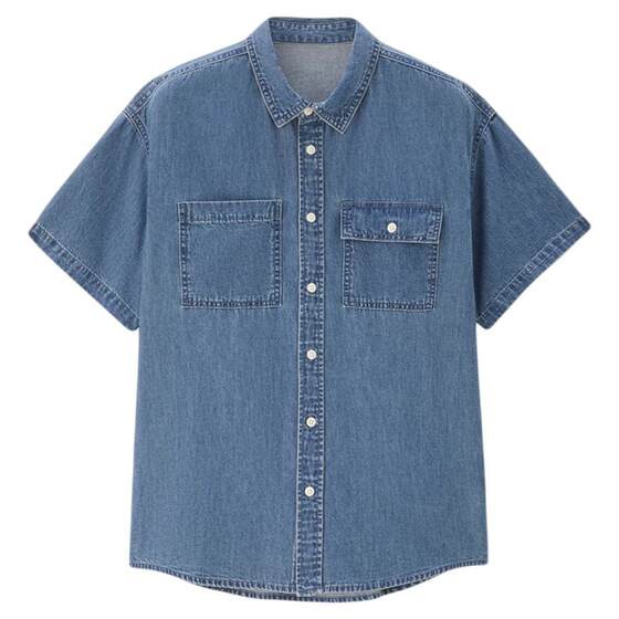 
Giordano shirt men's pure cotton work suit pocket short-sleeved denim shirt 01045467