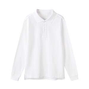 Eaton Jide School uniform Student long -sleeved Polo boys and girls white color strip cloth long -sleeved T -shirt 09t102
