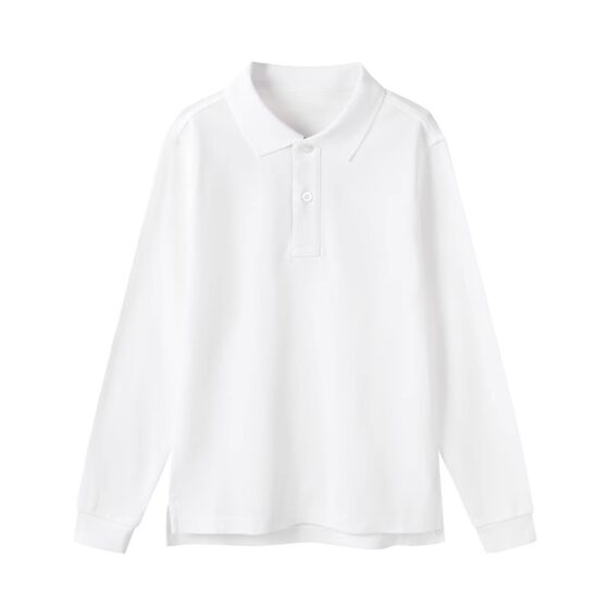 Eaton Jide School uniform Student long -sleeved Polo boys and girls white color strip cloth long -sleeved T -shirt 09t102
