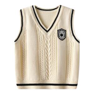 
Boys and girls children's clothing pure cotton waistcoat British style 2024 new sweater vest v-neck sweater college vest simple