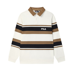 
FILA official men's knitted long-sleeved POLO shirt 2025 spring new contrasting pure cotton loose top