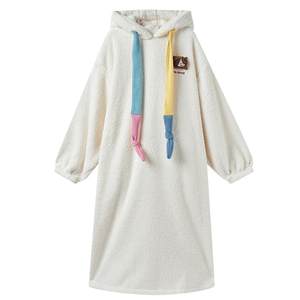 
Gukoo/Gukoshell Nightgown Women's Winter Boom Puppy New Cute Off-White Warm Women's Home Clothes Nightgown D