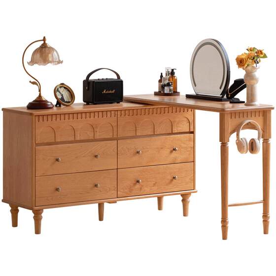 
Genji Muyu solid wood dressing table French retro cherry wood dressing table bedroom home retractable dressing table