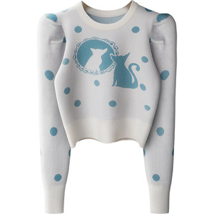 Loose bubble sleeve milk, cats, cats, sweater, high waist soft waxy girl base warm sweater, jacket autumn and winter