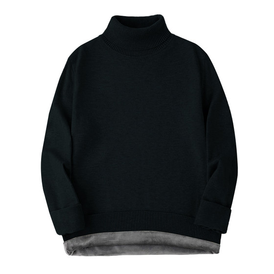 Flying in the snow all-in-one turtleneck sweater for men winter new year solid color velvet thickened warm knitted sweater bottoming top