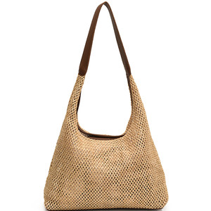 
Summer hand-woven bag women's 2025 new shoulder bag large capacity tote bag beach vacation straw woven bag