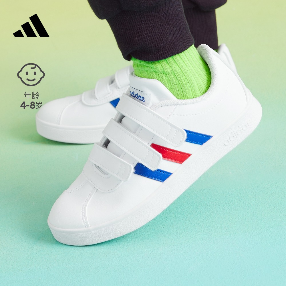 adidas 阿迪达斯 「T头鞋」adidas阿迪达斯官方轻运动VL COURT男女小童魔术贴板鞋