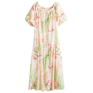 HM women's floral dress new drawstring design shirt short-sleeved printed holiday style long skirt 1276491