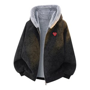 
Charles Heart Litchi Pattern PU Leather Mountain Carving Hooded Cotton Jacket for Men and Women Winter Plus Velvet Warm Couple Jacket
